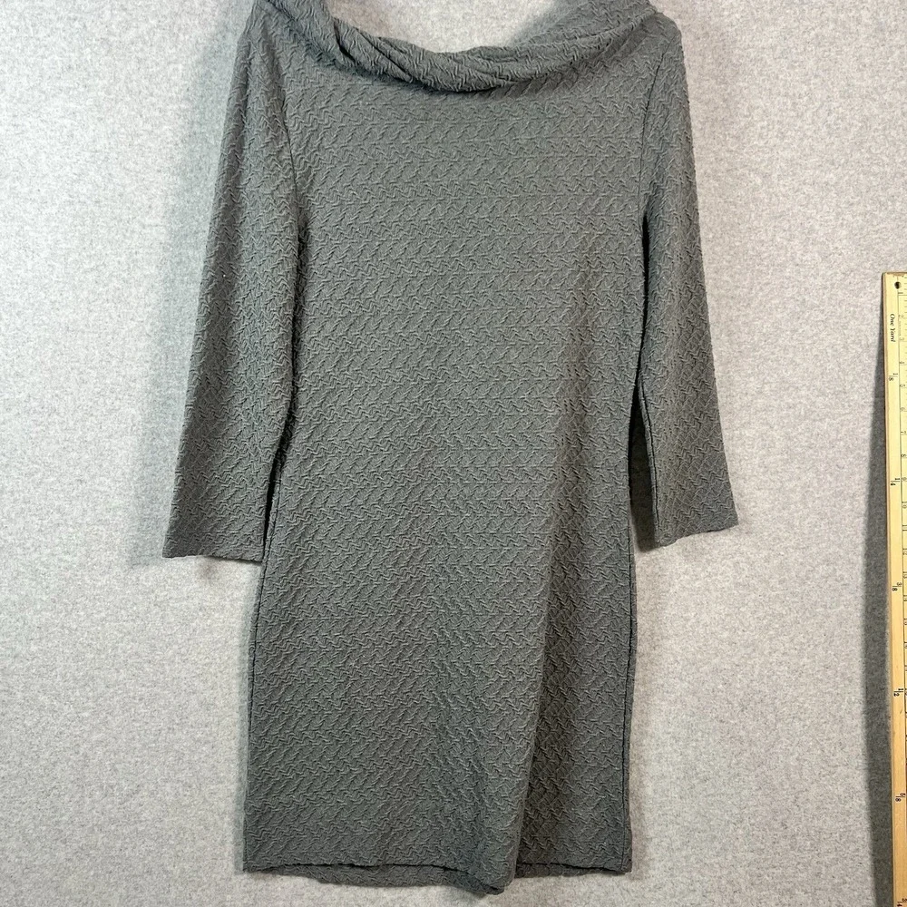 Leifsdottir Dress Sheath Womens Medium‎ Gray Knit Classic Ruffled Cowl Neck Work - Picture 4 of 11